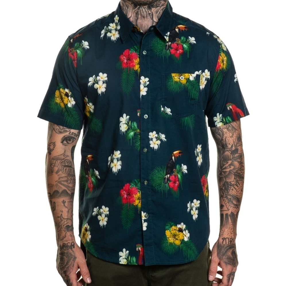 PARDY TIME Hawaiian Shirt On Acid Men's Novelty Print Button UP Size L